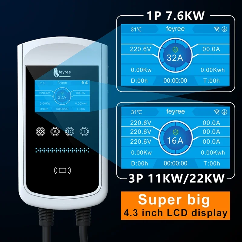 Feyree Type2 EV Charger 32A 7. - Ev Charger Type 2 22Kw 32A 3 Phase ulasan dan harga